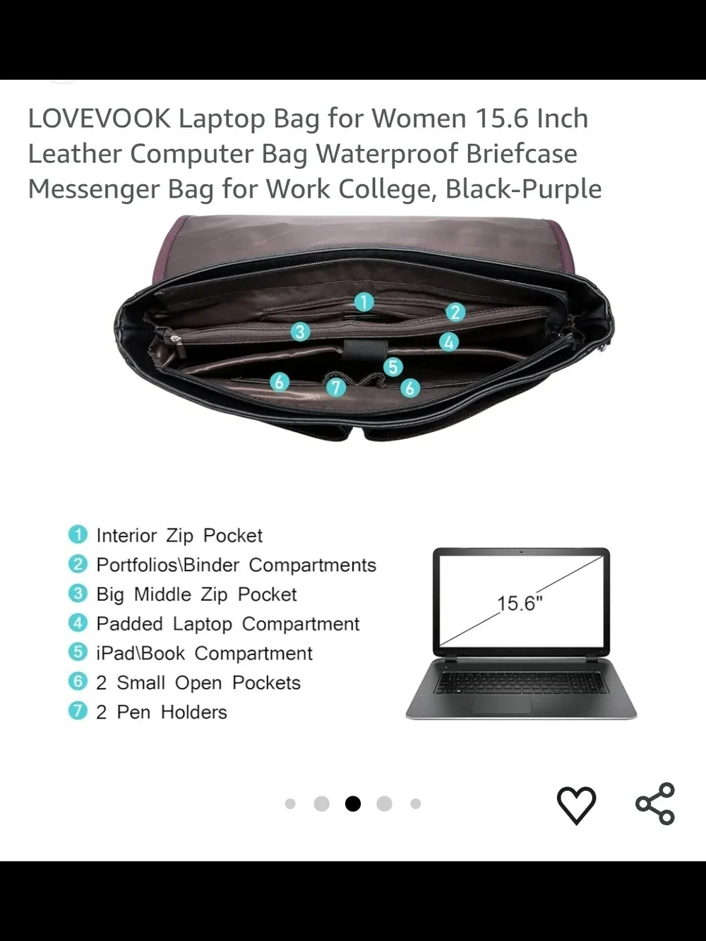 Lovevook Black and Purple Womens Laptop Bag